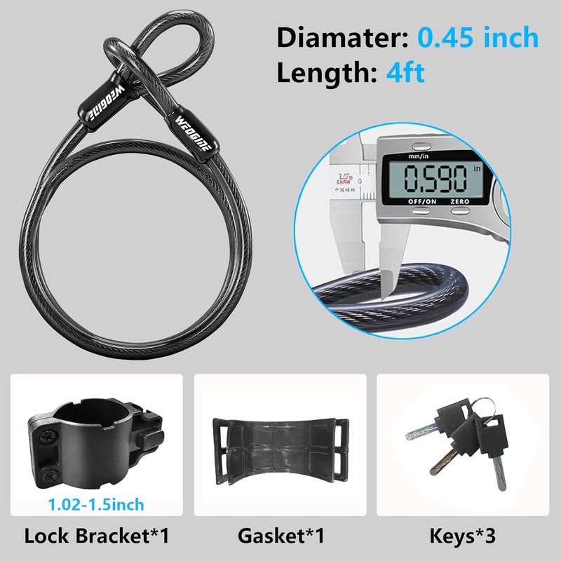 Weogine Bike U Lock with 4ft Security Cable 14mm Shackle, Bike Lock with 3 Keys and Mounting Bracket, Bicycle U-Locks Perfect for Road, Mountain, and Electric Bikes,Bicycle Lock - Image 5